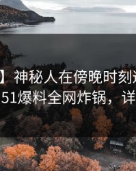 【震惊】神秘人在傍晚时刻遭遇猛料迷醉，51爆料全网炸锅，详情曝光